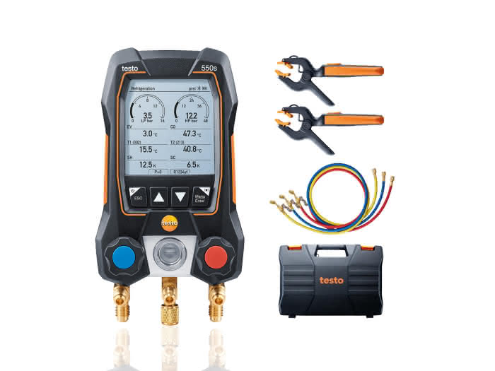 Testo digitales Monteurhilfeset Testo 550i 3-Wege mit kabellosem Temperaturfühler, 3 Füllschläuche und Koffer - Detail 1