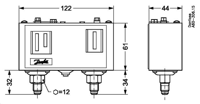 Danfoss Druckschalter KP17W M/24 -0,2 bis 7,5bar, 8 bis 32bar, Bördelanschluss - Detail 1