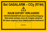 Hinweis und Warnschild "Gasalarm-CO2/R744"