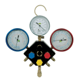 Refco 3-Weg Monteurhilfe M3-3-DELUXE-M-R134a mit ölgefüllten R5 Metallbalgmanometer