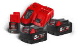 Milwaukee NRG Pack M18NRG-502 mit 2x M18 Li-Ion 5 Ah Akkus + 1 M12 2 Ah Akku